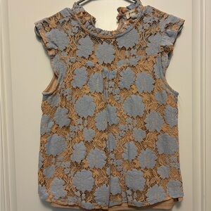 Monteau Blue and pink Floral Lace Blouse